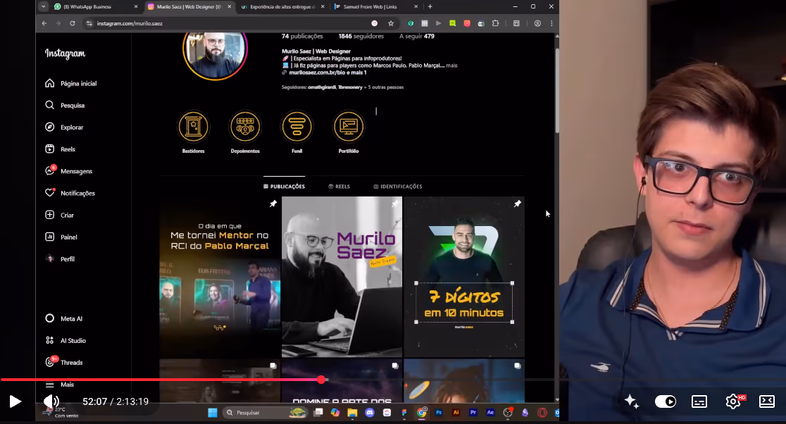 Perfil profissional de Web Designer posicionado
